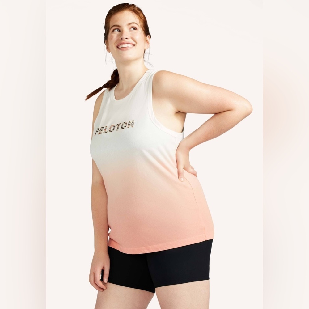 Peloton Ombre Racer Tank Apricot/White Muscle Crew Neck Size 2X Private Label